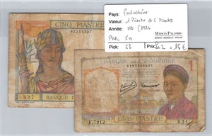 INDOCHINE - 2 KARTEN Von 1 Und 5 PIASTRES UNDATIERT (1932) - Picture 1 of 2