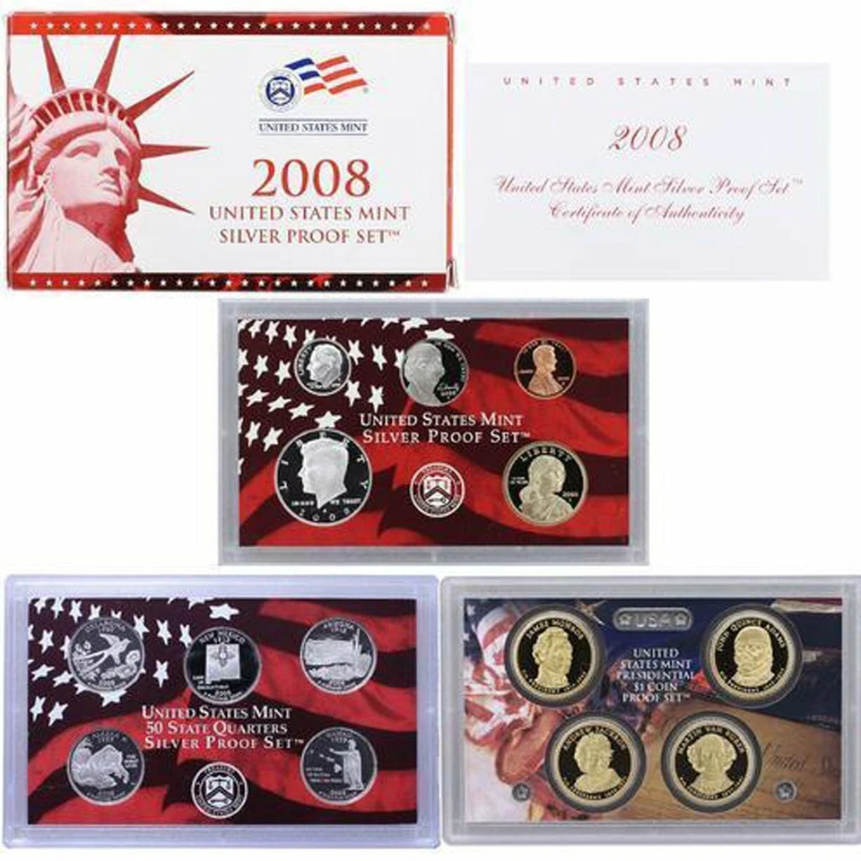 2008 S United States Mint ANNUAL 14 Coin SILVER Proof Set - Image 1 of 4