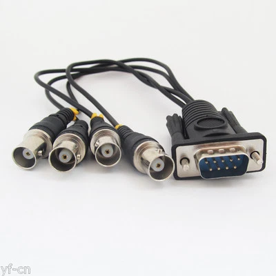 1set D-Sub 9pin 2 Row Male DE9 RS-232 to 4 BNC Female Video Adapter Cable Black - Image 1 of 4