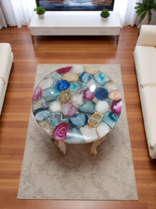 Mesa de centro auxiliar única hecha a mano con acento de piedra de mezcla natural de 15" - Imagen 1 de 9