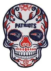 New England Patriots Sugar Skull NFL Football Embroidered Iron On Patch Brady - Picture 1 of 10