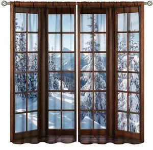 Winter Landschaft Vorhänge Winterlandschaft Blick nach draußen Vintage Design Vorhang... - Bild 1 von 8