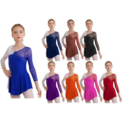 Kids Girls Gymnastics Contrast Color Leotard Latin Dance Dress Lyrical Outfit - Image 1 of 4