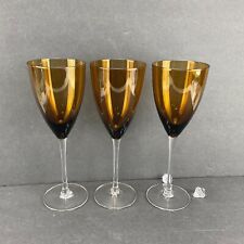 rich brown amber tall wine glasses goblets 10.5” clear stem set of 3 EUC