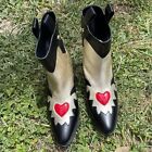 Love Moschino Womens Leather Slip On Ankle Boots Pointy Toe Gold 37 New