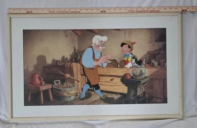 GRANDE Walt Disney Pinóquio Geppetto Figaro Cleo Impressão em Moldura Fosco 31" X 19" - Imagem 1 de 4