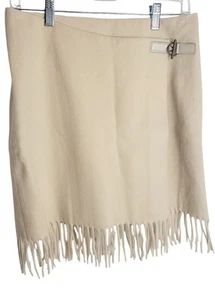 Jenne Maac Wool Fringe Cream Skirt Small - Picture 1 of 7