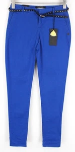 MAISON SCOTCH Womens W24/L32 Slim Cotton Trousers Blue Belted Stretchy Style - Picture 1 of 9