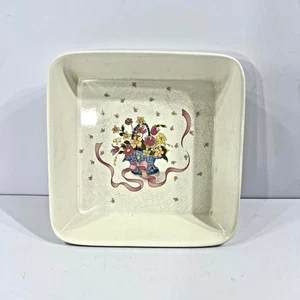 VTG Oven Proof Baking Dish Made -Japan Basket Flowers Ribbon Square Cottagecore - Picture 1 of 5