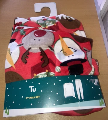 TU BOYS SNOWMAN SANTA SOFT CHRISTMAS LONG SLEEVE / LEG PYJAMAS 5-6 YEARS BNWT - Image 1 of 4
