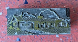 Vintage Printer Printing Block Metal Plate Wood MCM Ranch Style House W Garage - Picture 1 of 4