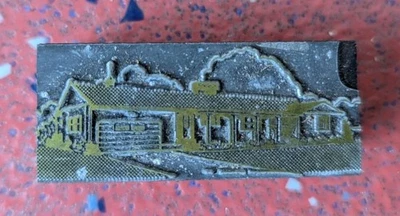 Vintage Printer Printing Block Metal Plate Wood MCM Ranch Style House W Garage - Image 1 of 4
