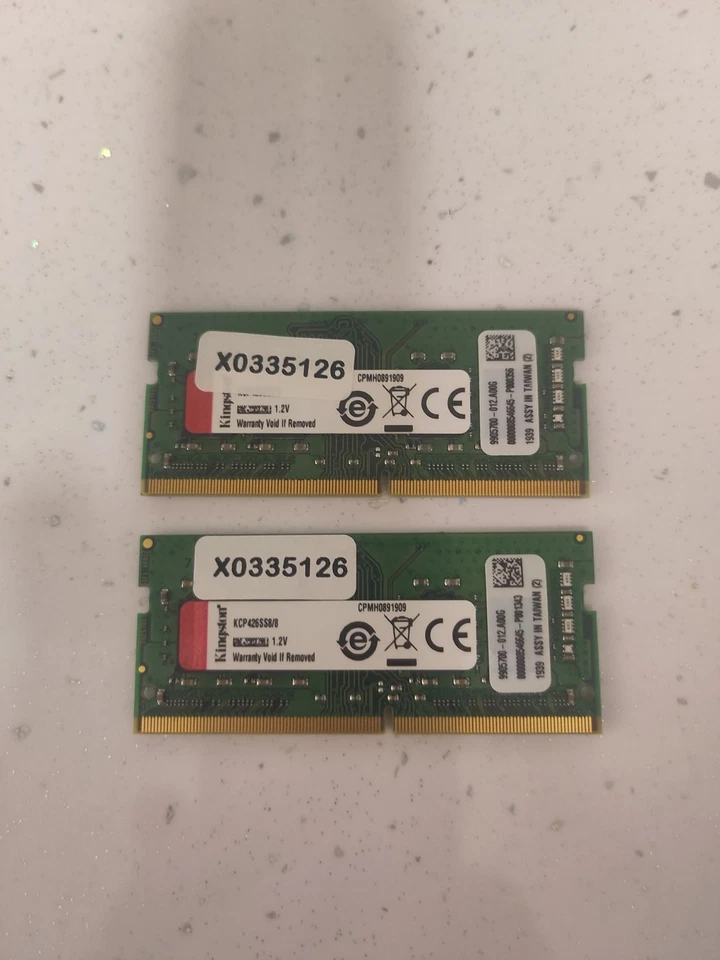 Kingston 2×8GB DDR4 SODIMM 2666MHz Laptop RAM – KCP426SS8/8 – Tested & Working - Image 1 of 1