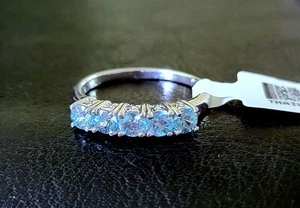 💠HTF! ANELLO A FASCIA 8 TONDI CAMBOGIANO ZIRCONI BLU STERLING 925 5 PIETRE UNISEX - Foto 1 di 9