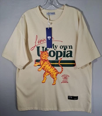 Aelfric Eden Shirt Mens Large Beige Graphic Tiger Utopia T-Shirt Tee Streetwear - Image 1 of 4