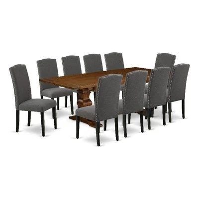 East West Furniture Wood Table and 10 Dark Gotham Gray Chair in Antique Walnut - Image 1 of 4