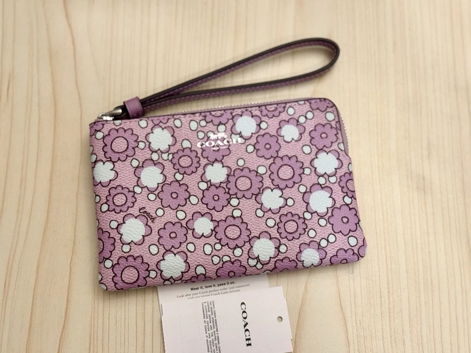 COACH CBP28 Corner Zip Wristlet With Floral Print Coated Canvas Lily Multi