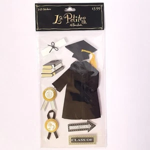 La Petites Graduation Dimensional Stickers 3D Black Cap Gown Diploma Books New - Picture 1 of 3