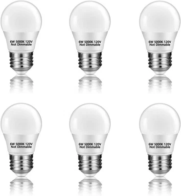 6 Pack A15 LED Refrigerator Light Bulbs 6W 120V E26, 5000K Daylight White - Image 1 of 4