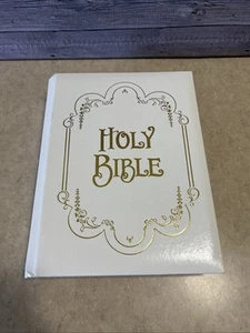 Holy Bible King James Version Family Record Edition White Gold Religious Jesus - Picture 1 of 16