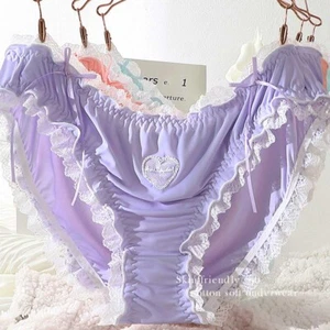 Women Lace Ruffle Knicker Underwear Lolita Sweet Milk Silk Bikini Frilly Panties - Picture 1 of 28