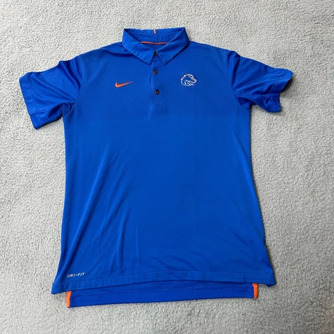 Boise State Polo Adult Medium Blue Orange Nike Dri Fit Broncos Golf Shirt Logo Cover