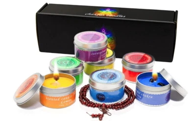 Juego de 7 velas de chakra perfumadas con cristales meditación curación relajación Foto 1 de 4