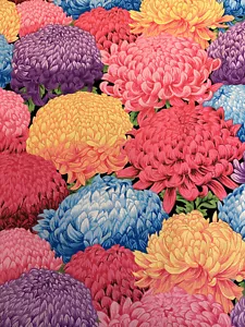 SNOW LEOPARD DESIGNS JACOBS TEMPLE GARDEN CHRYSANTHEMUM BED FLORAL FABRIC 1/2 YD - Picture 1 of 7