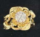 2Ct Round Cut Moissanite Flower Design Engagement Ring 14k Yellow Gold Plated