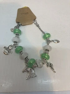 Eagles Football Charm Bracelet Handmade W/ Large European Style Beads - Picture 1 of 5