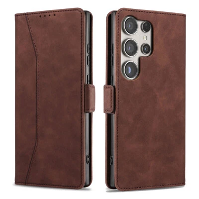 Brown Leather Flip Wallet Case Cover For Samsung Galaxy S24/S24 Plus/S24 Ultra - Image 1 of 4