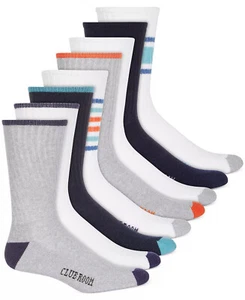 CLUB ROOM 8-Pack Striped Crew Socks sz L Large (10-13) White Blue Orange - Picture 1 of 1
