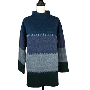 VTG Lizwear 100% Wool M Chunky Knit Pullover Tunic Sweater Colorblock Hong Kong - Picture 1 of 10
