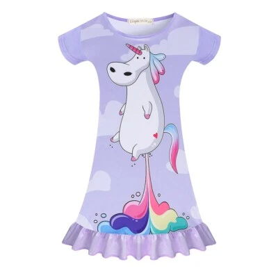 Camisones para Niñas Unicornio Pequeño Manga Corta Pijama Vestido de Noche Dormir Foto 1 de 4