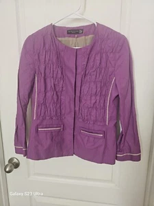Elie Tahari M Purple Ruched Gathered Jacket Blazer Career Casual Euc Saks Wow - Picture 1 of 3