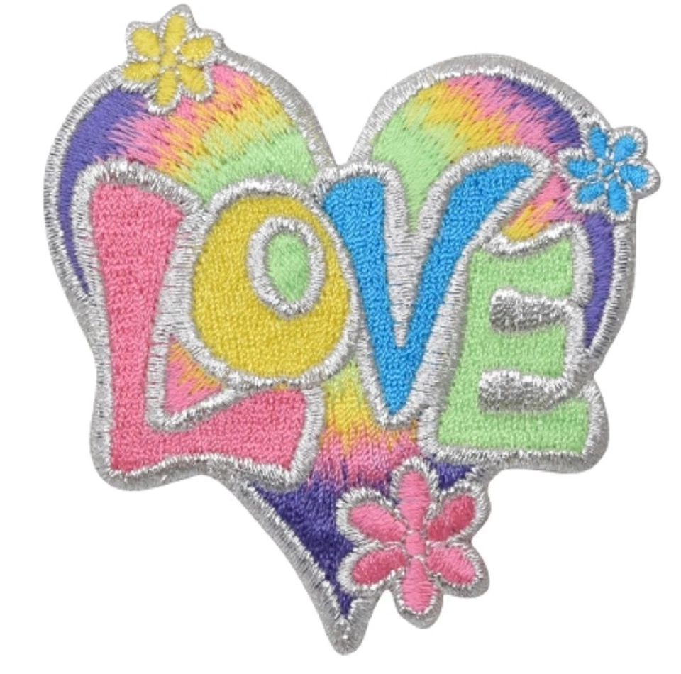 Love Applique Patch - Pastel Heart Daisy Flower Valentine Badge 3-1/8" (Iron on) - Image 1 of 1