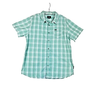 Retro Rip Curl Mens Plaid Shirt Size L Green Short Sleeve Surf Casual Beachwear - Picture 1 of 11