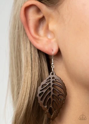 Leaf Em Hanging Brown Paparazzi Earrings  - Image 1 of 2