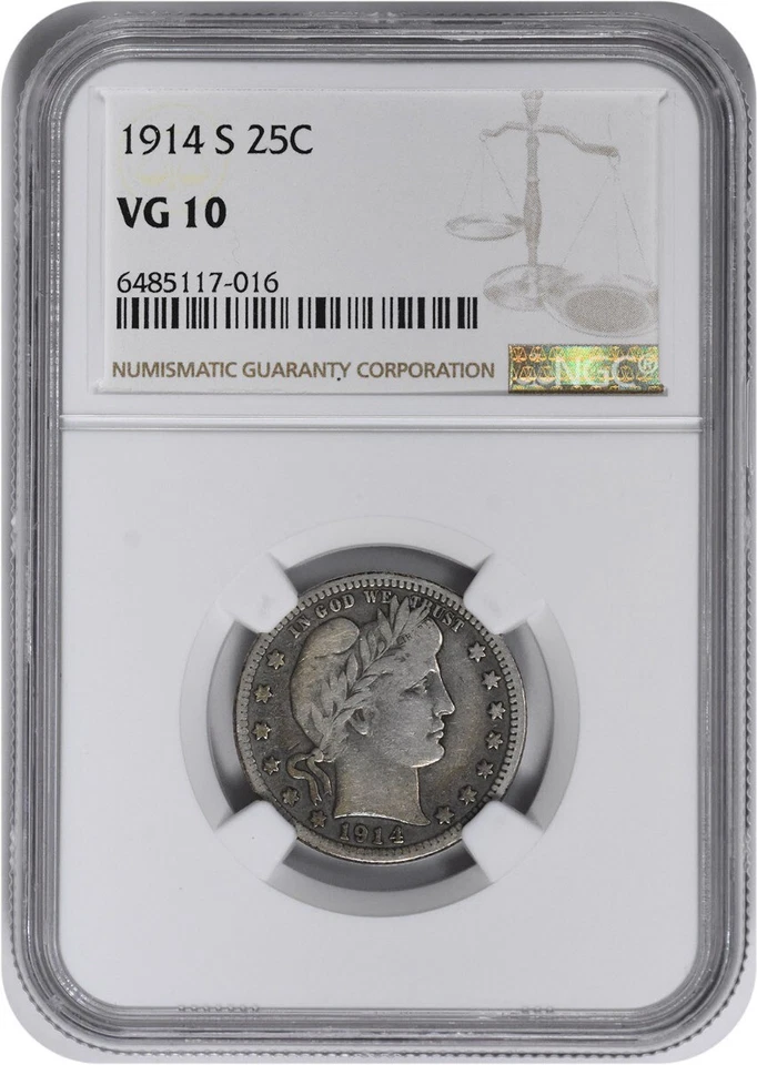 1914-S Barber Silver Quarter VG10 NGC - Image 1 of 2