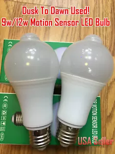 Indoor/Outdoor Motion Sensor Light Bulb Motion Activated LED Dusk to Dawn 9W 12W - Picture 1 of 3