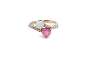 Sterling Silver 925 Simulated Opal Pink Sapphire Heart Ring Size 8.75 - Picture 1 of 13
