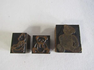 Antiker Kupfer Teddybär Buchdruck Block Drucker Holz Stempel 3 Stempel - Bild 1 von 11