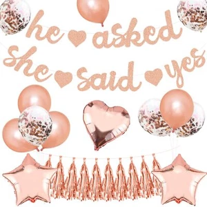 Rose Gold Bachelorette Party DecorationsHe Asked She Said Yes BannerConfetti ... - Picture 1 of 7