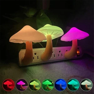LED Night Light Mushroom Wall Socket Lamp Warm White Light-control Sensor Bedroo - Picture 1 of 14