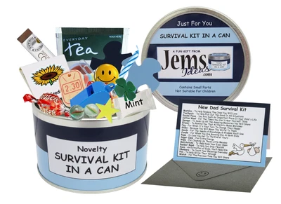 DAD - DADDY TO BE SURVIVAL KIT IN A CAN. New Parent/Baby Shower Gift & Card