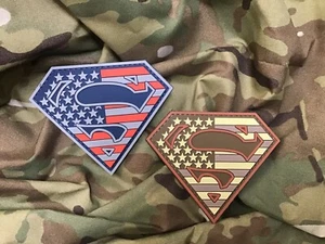 Subdued American Flag Superman Shield PVC Morale Patch - Picture 1 of 4