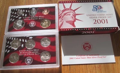 2001 2002 2003 Silver Proof Set U.S. Mint Box and COA  3 Sets Silver Quarters - Image 1 of 3