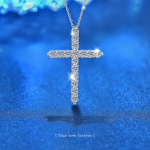 VETEMENTS 1CTD Colore VS1 Moissanite Argento Sterling 925 Collana Croce Design Lunga