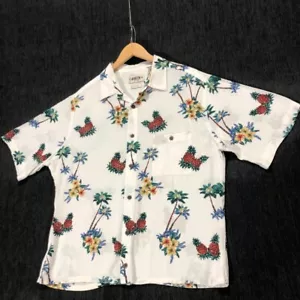 Campio Moda Hawaiian Shirt Pineapple Palm Tree Print Button Up White L - Picture 1 of 6