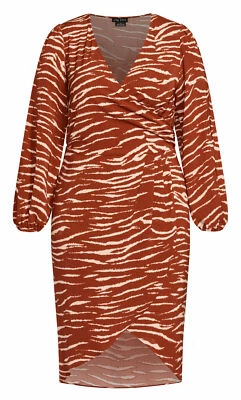 City Chic Dress Plus Size L / AU 20 Faux Wrap Midi Long Sleeves Animal Print - image 1 of 4